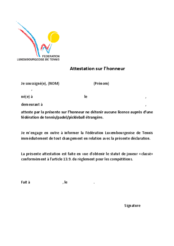 Attestation sur l